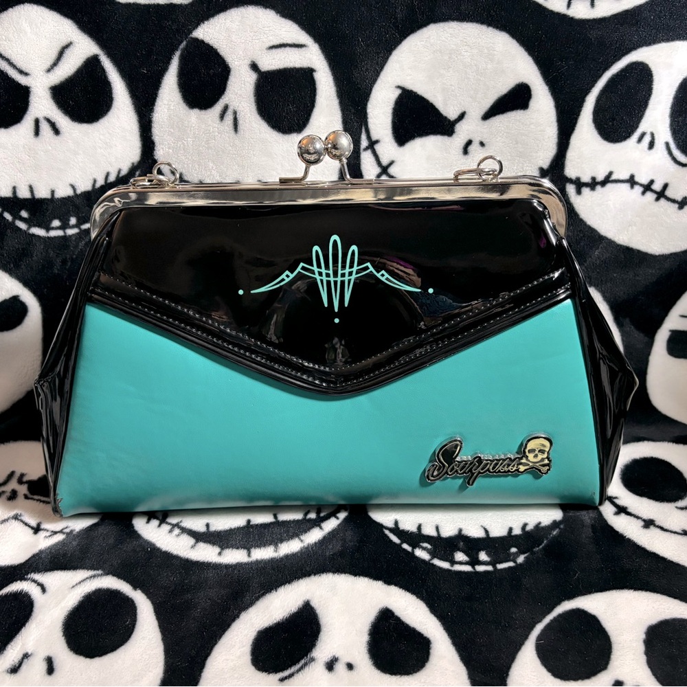 Sourpuss Clothing Teal Pinstripe Rockabilly Purse (Discontinued/No Longer Sold)